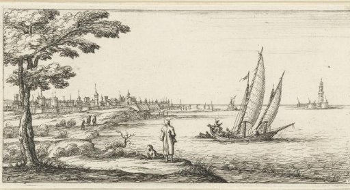 Coastal landscape with a sailing ship