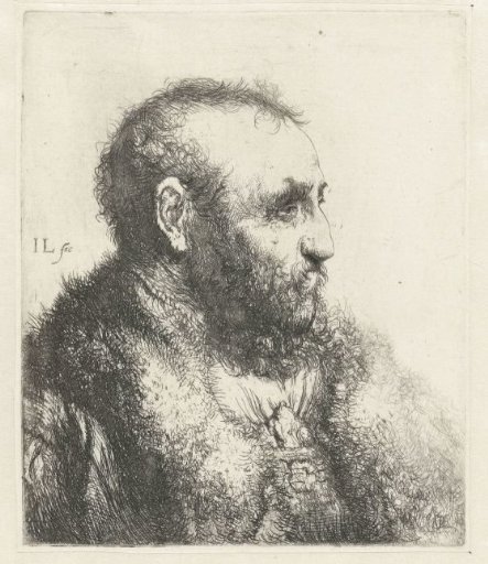 Bust of an old man with a fur coat
