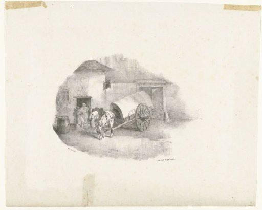 Horse and carriage in front of a house