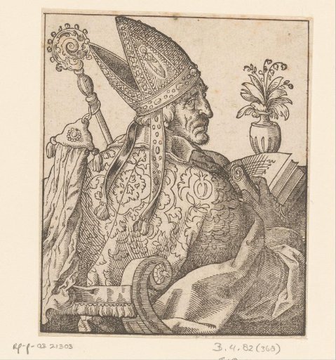 Seated Bishop with a Vase of Flowers