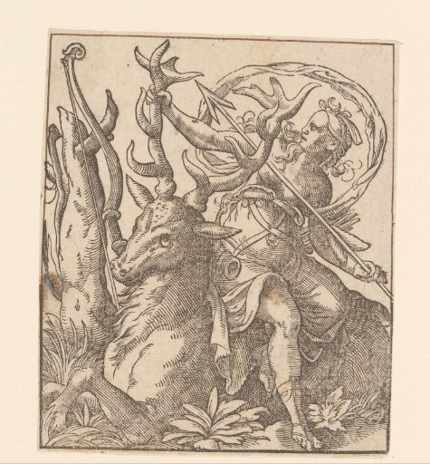 Diana sitting on a stag