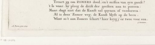 Poem accompanying the portrait of Jan Pietersz. Zomer by Nicolaas Verkolje