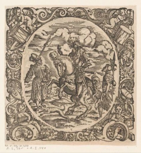 Officer on Horseback with Two Soldiers