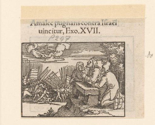 Moses has his arms supported by Aaron and Hur during the battle with the Amalekites