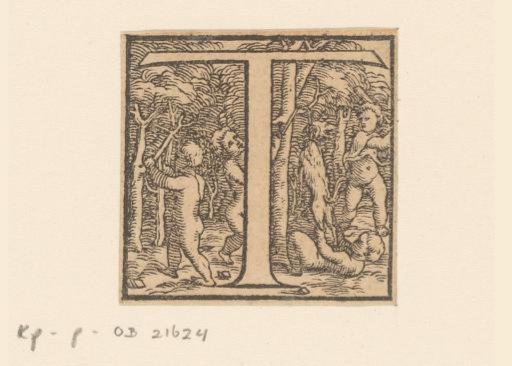 Letter T: Children hanging up a dog