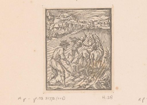 Ploughing farmer with Death