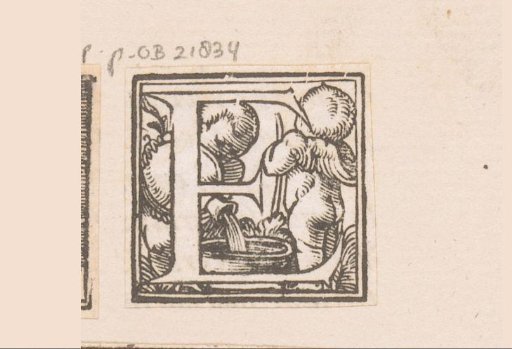 Letter E: Two putti, one of whom pours a jug into a basin