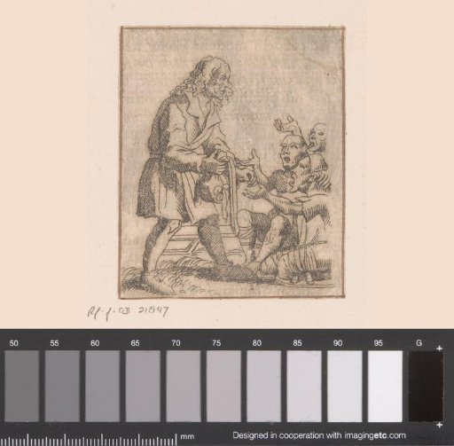True Christian, dressed in rags, distributing alms to beggars