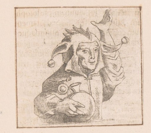 Fool gesturing with a jug