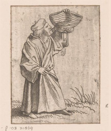 Physician examines a basket as if it were a flask of urine