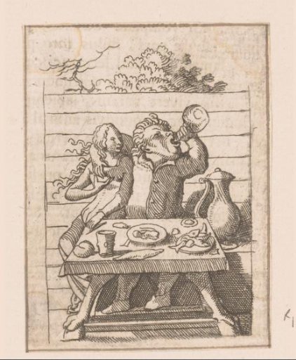 Man drinking at a table with a young woman