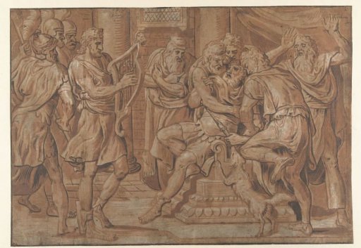 David playing the harp for Saul