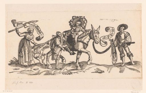 Satire with a Woman Holding a Donkey by the Tail