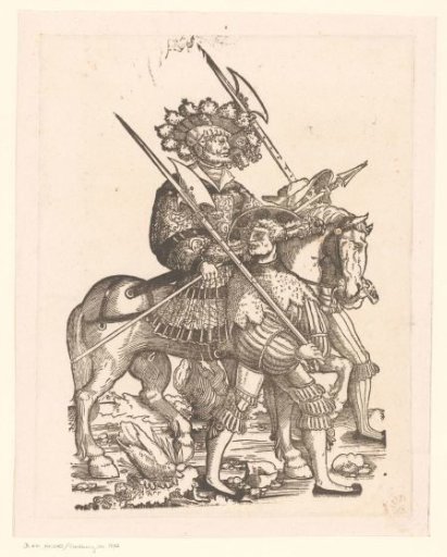 Officer on horseback with two foot soldiers