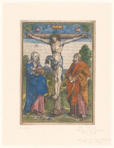 Christ on the cross, between Mary and John the Evangelist