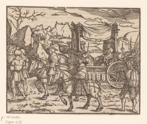 Prince in a triumphal chariot, accompanied by horsemen, heralds, and foot soldiers