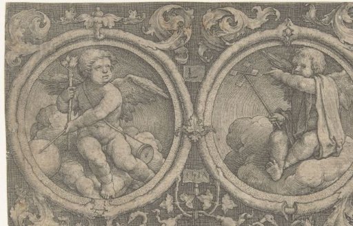 Two medallions with putti on clouds