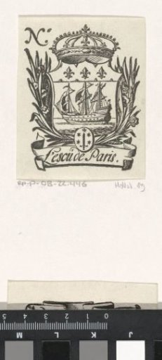 Trade label with the coats of arms of Paris and Haarlem