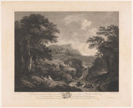 Landscape with fishermen by a waterfall