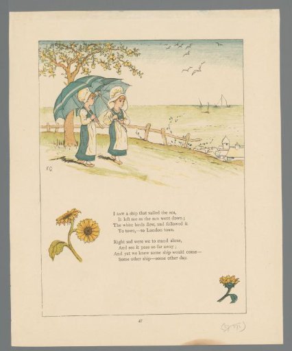 Two girls with umbrellas in a landscape