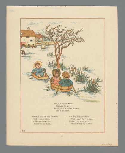 Three children rowing in a tub