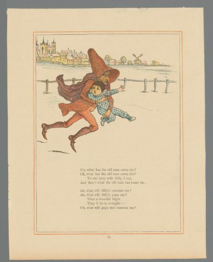 Old man with hat runs away with a child in his arms
