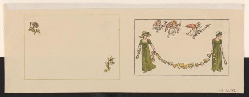 Flowers and two women in a garland with three cherubs