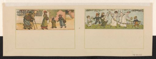 Family on the street and dancing figures