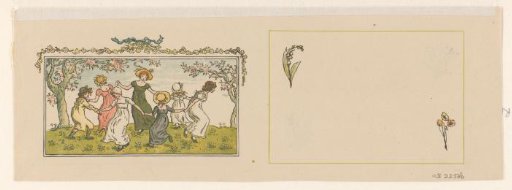 Figures dancing in a circle and flowers