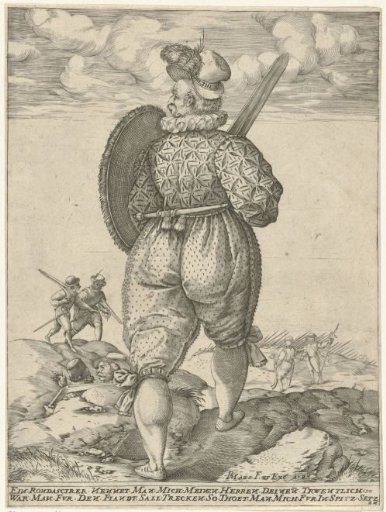 Soldier with sword and shield, seen from behind