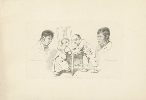 Portraits of Abraham Lion Zeelander and Anthony Oberman and two children drawing