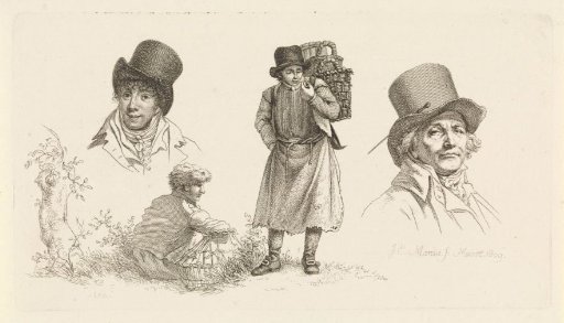 Two men with baskets and the portraits of T. Bianchi and G. van Rooyen