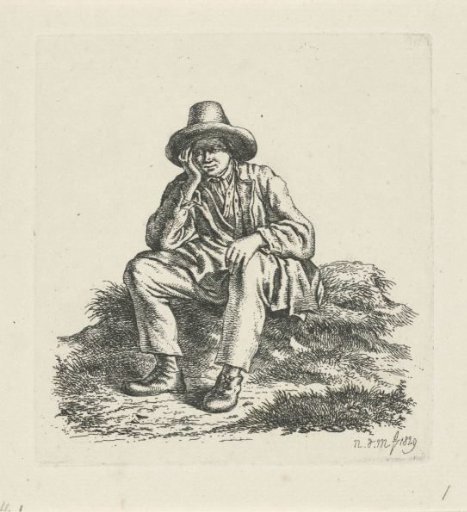 Seated man, supporting his head