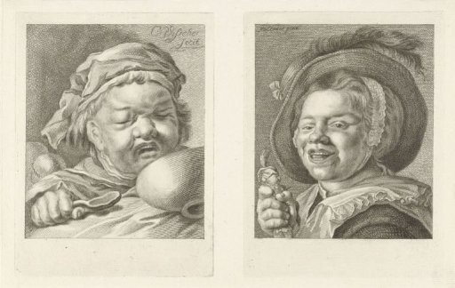 Crying child with a napkin / Smiling girl with a doll