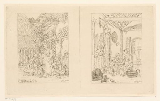 Two representations of a mother with children