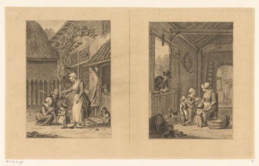 Two representations of a mother with children