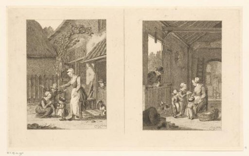 Two representations of a mother with children