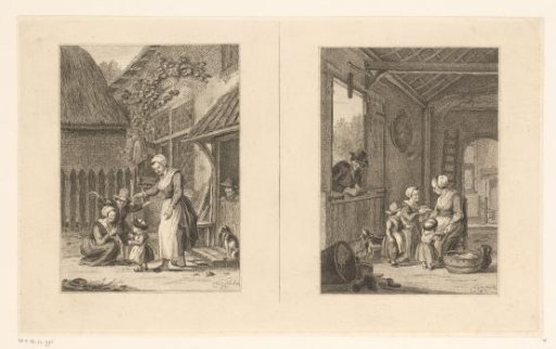 Two representations of a mother with children