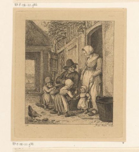 Family in front of a house