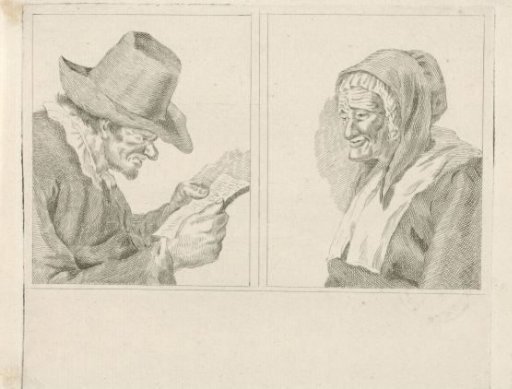 Reading man and old woman