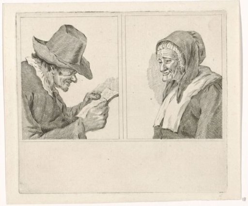 Reading man and old woman