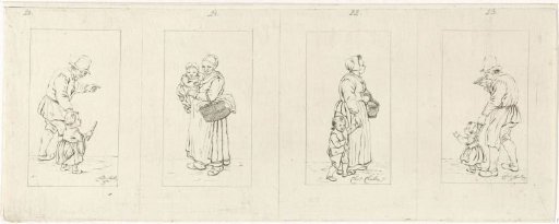 Four representations of a standing figure with child