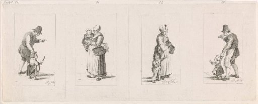 Four representations of a standing figure with child