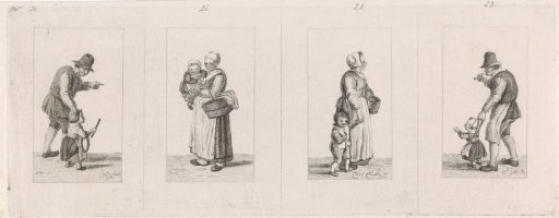 Four representations of a standing figure with child