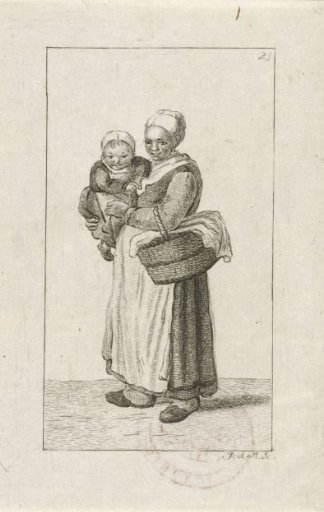 Standing woman with child in her arms