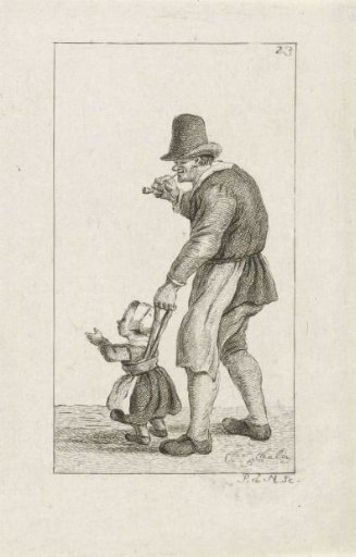 Standing man with child on a leash