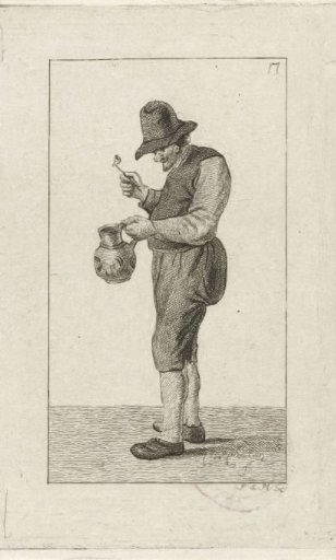 Standing man with pipe and jug