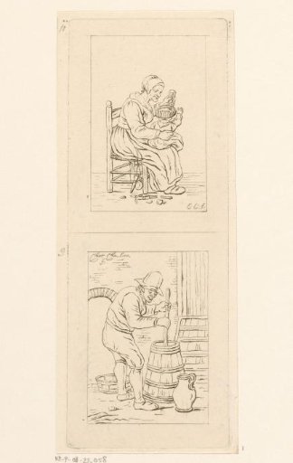 Woman with child on lap and churning man