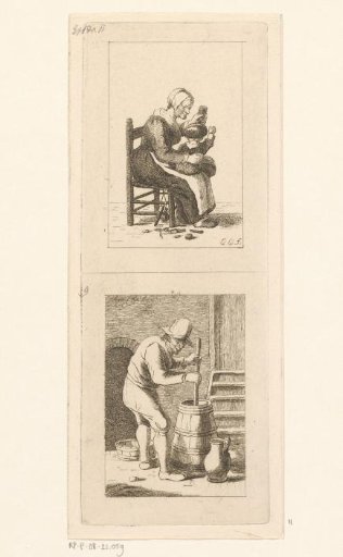 Woman with child on lap and churning man