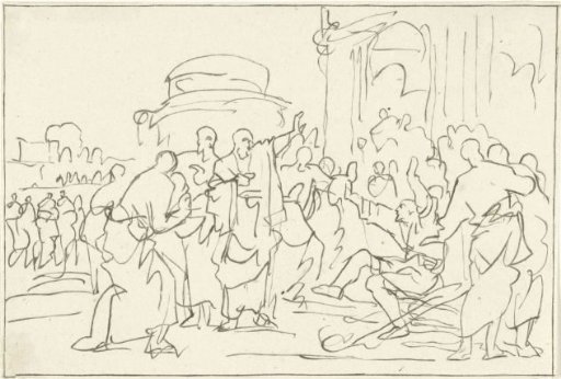 Peter and John heal a paralyzed man at the temple gate